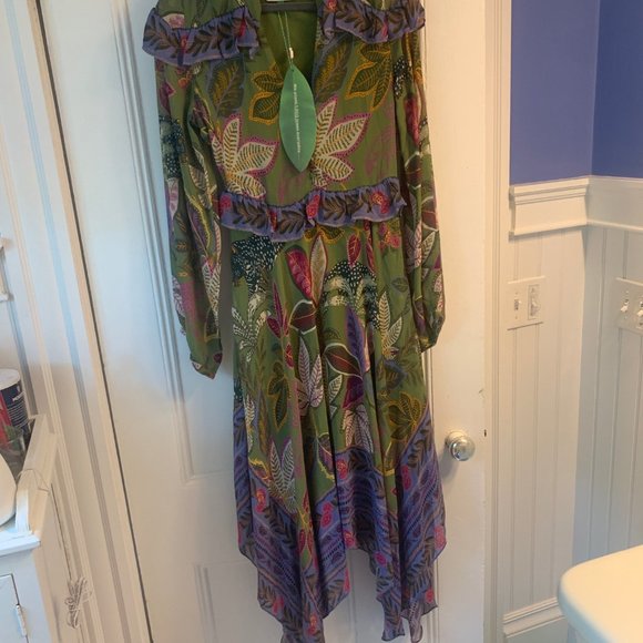 Farm Rio Wild Jungle Handkerchief Midi-Dress XS - Picture 4 of 5
